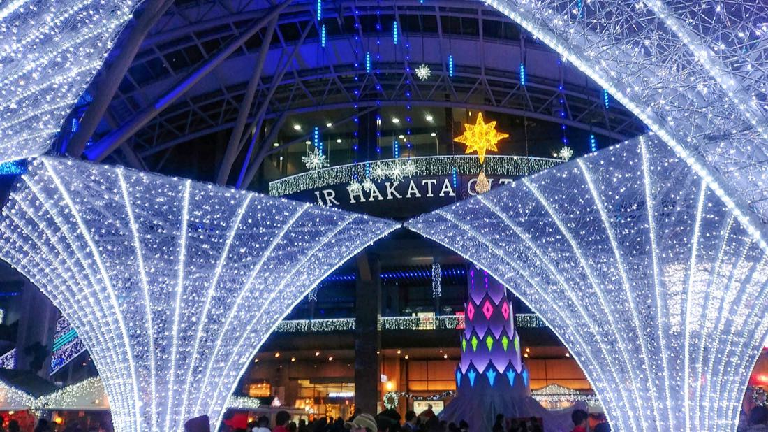 Hakata Station under winter illumination